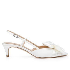 NEW Badgley Mischka Shoshana Ivory Satin Bow Slingback Kitten Heels - Size 7.5